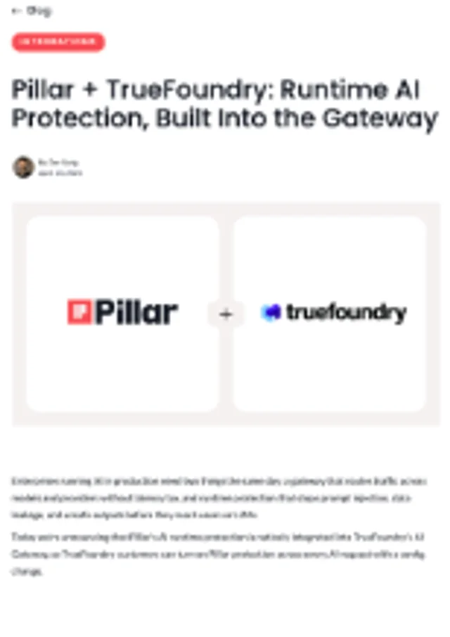 Pillar + TrueFoundry: Runtime AI Protection at the Gateway